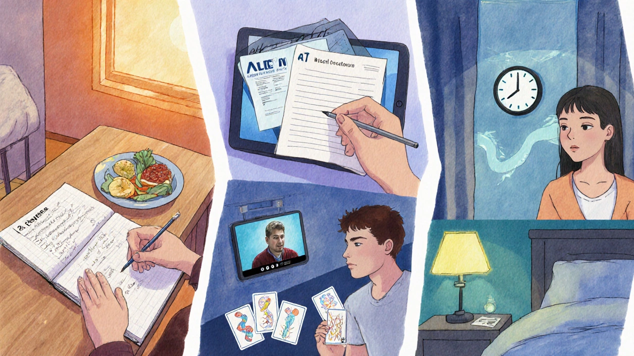 A collage depicting a student's disciplined daily study routine from morning notes to night revision.