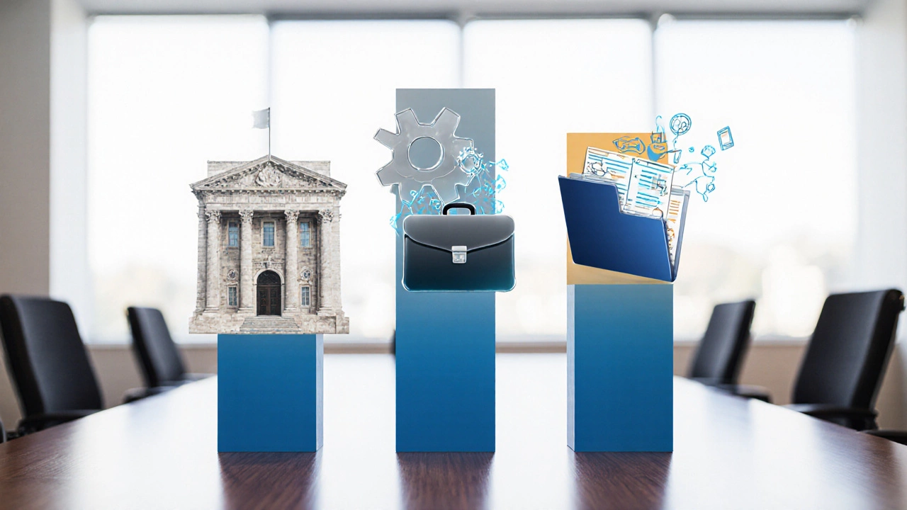 Illustration of three pillars symbolizing university credibility, program relevance, and portfolio projects.