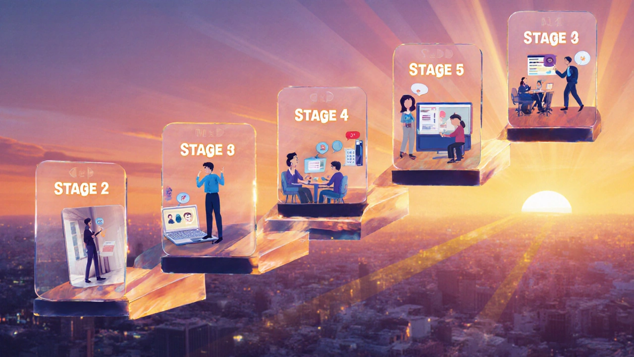 Ladder of speaking scenarios from mirror practice to a presentation.