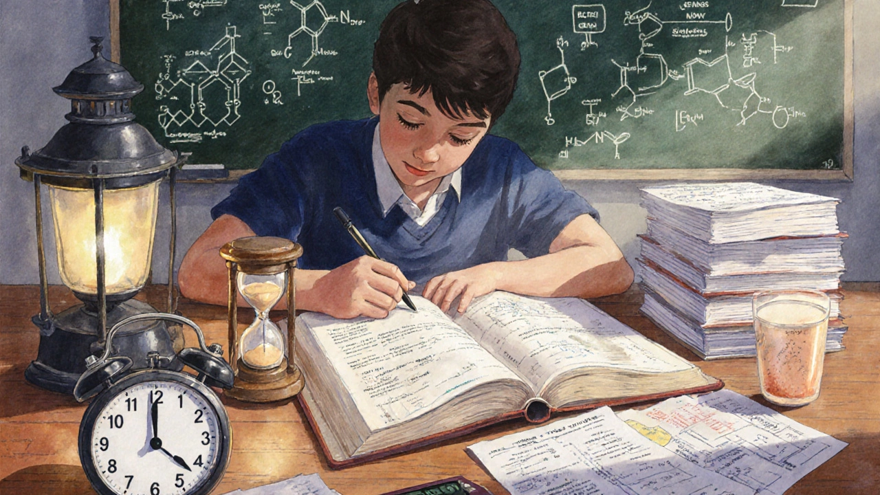Study desk scene emphasizing fundamentals and timed practice for JEE Advanced preparation.